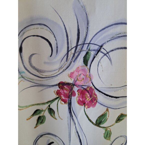 Hand-Painted Creative Artwear White Button-Up Shirt  Floral  Bird Women's Med - Picture 5 of 12